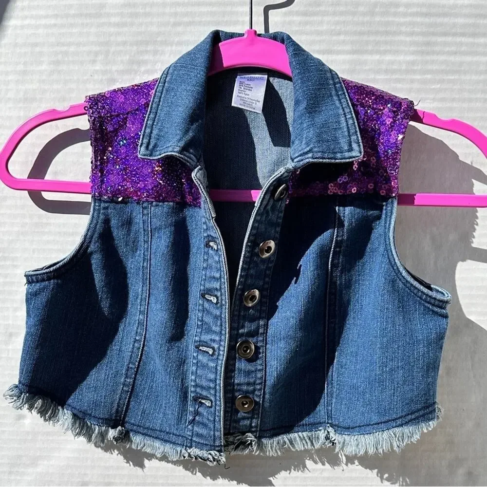 Weissman dance costume jean vest vibrant purple sparkle sequin accents used CM